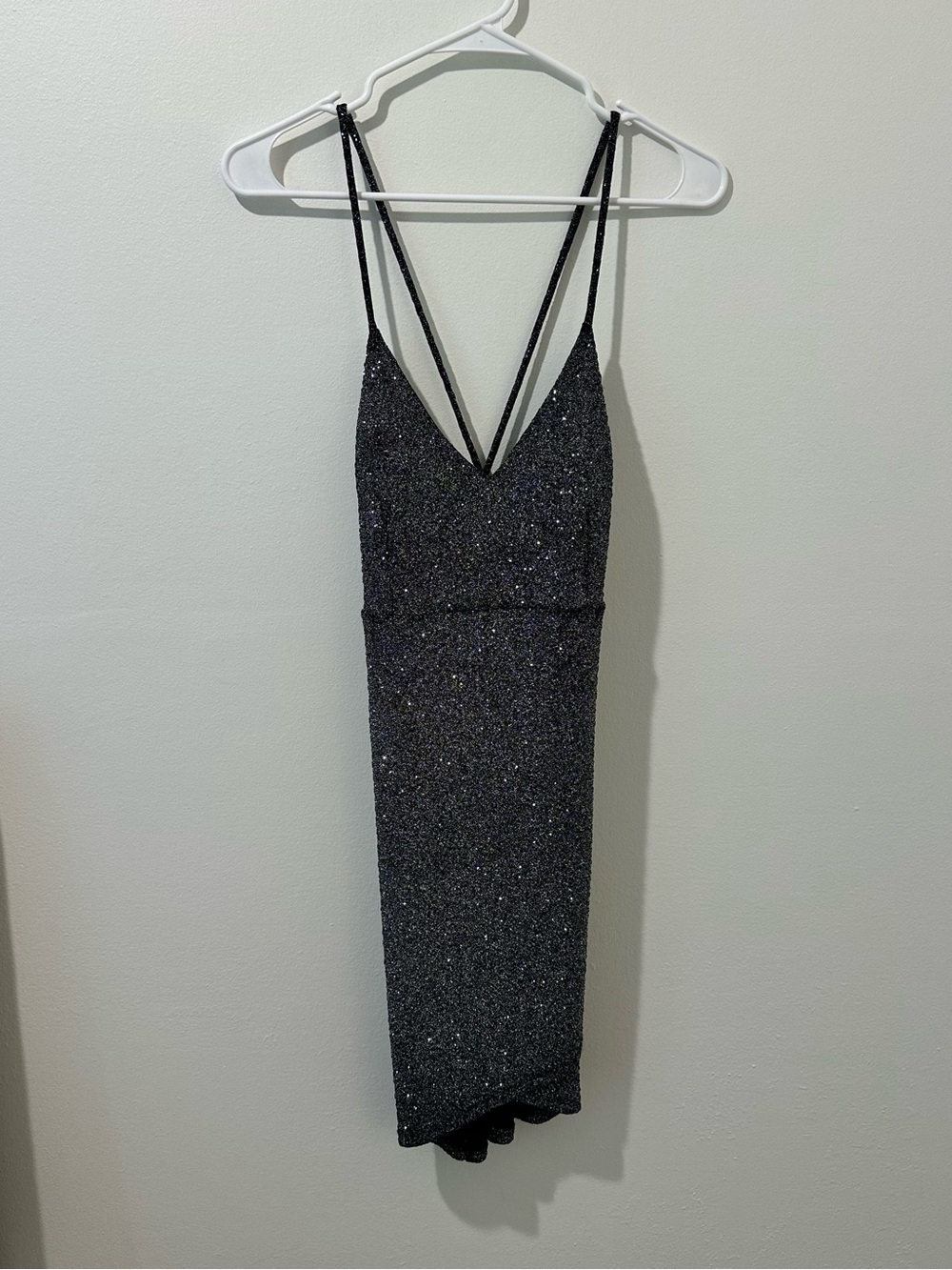 Windsor Black Sparkle V-Neck Strappy Mini Dress